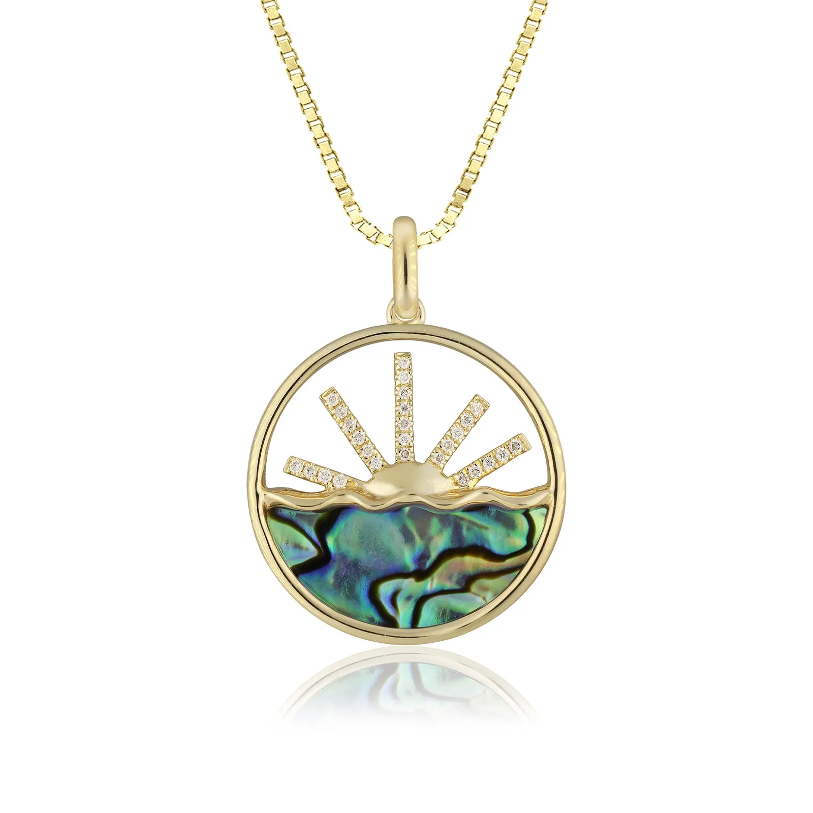 14K Gold Mother of Pearl Diamond Sunrise Pendant