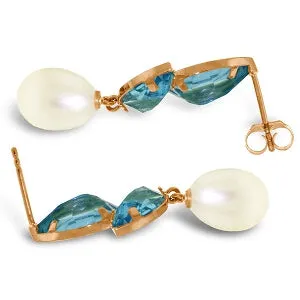 14K Solid Rose Gold Chandelier Earrings w/ Pearls & Blue Topaz