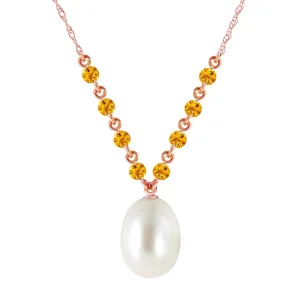 14K Solid Rose Gold Necklace w/ Natural Citrines & Pearl