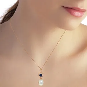 14K Solid Rose Gold Necklace w/ Natural Pearl & Sapphire