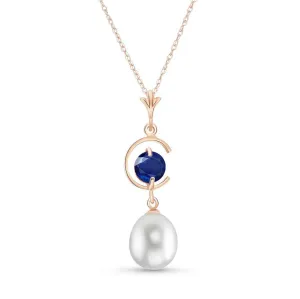 14K Solid Rose Gold Necklace w/ Natural Pearl & Sapphire