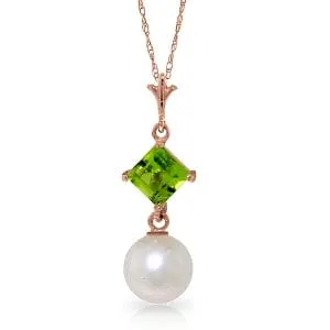 14K Solid Rose Gold Necklace w/ Natural Peridot & Pearl