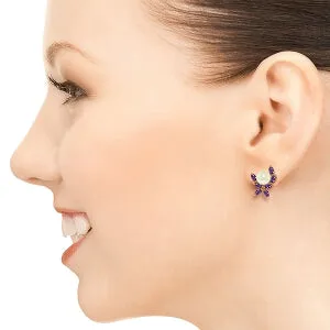 14K Solid Rose Gold Stud Earrings w/ Natural Amethyst & Pearls