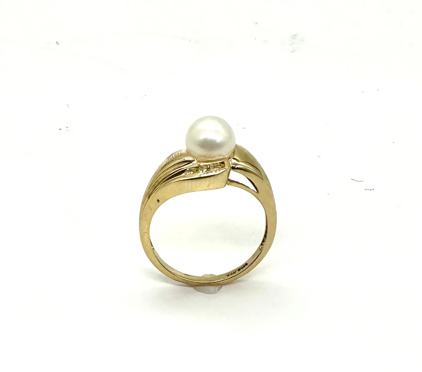 14K Yellow Gold Pearl Ring with Channel Set Diamond Accent Stones