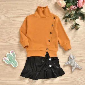 2-piece Decorative Buttons Sweatshirt & Skirt for Toddler Girl