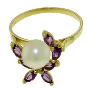 2.65 Carat 14K Solid Yellow Gold Ring Natural Amethyst Pearl