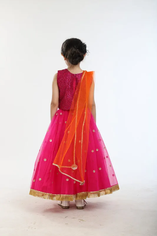 3Pcs Fuchsia Sequence Lehenga Set