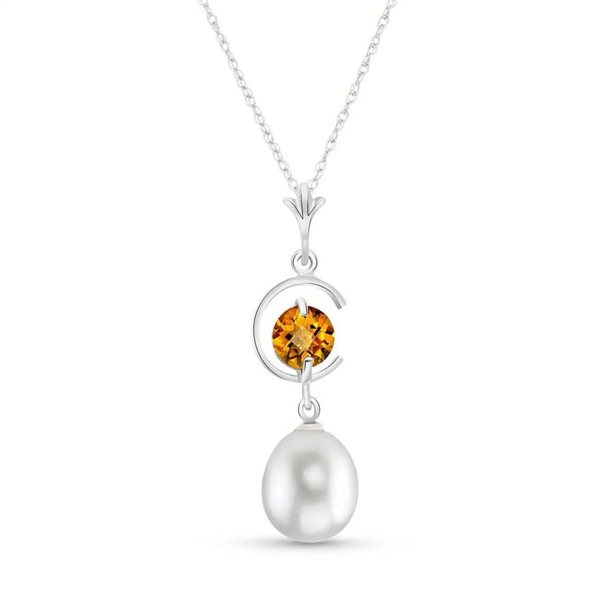 4.5 Carat 14K Solid White Gold Tell The Truth Citrine Pearl Necklace