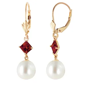 5 Carat 14K Solid Yellow Gold Resolution Garnet Pearl Earrings