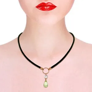 7.5 Carat 14K Solid Rose Gold Leather Necklace Pearl Green Amethyst