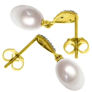 8.03 Carat 14K Solid Yellow Gold Splendid Pearl Diamond Earrings