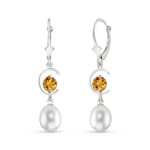 9 Carat 14K Solid White Gold Whatever Whenever Citrine Pearl Earrings