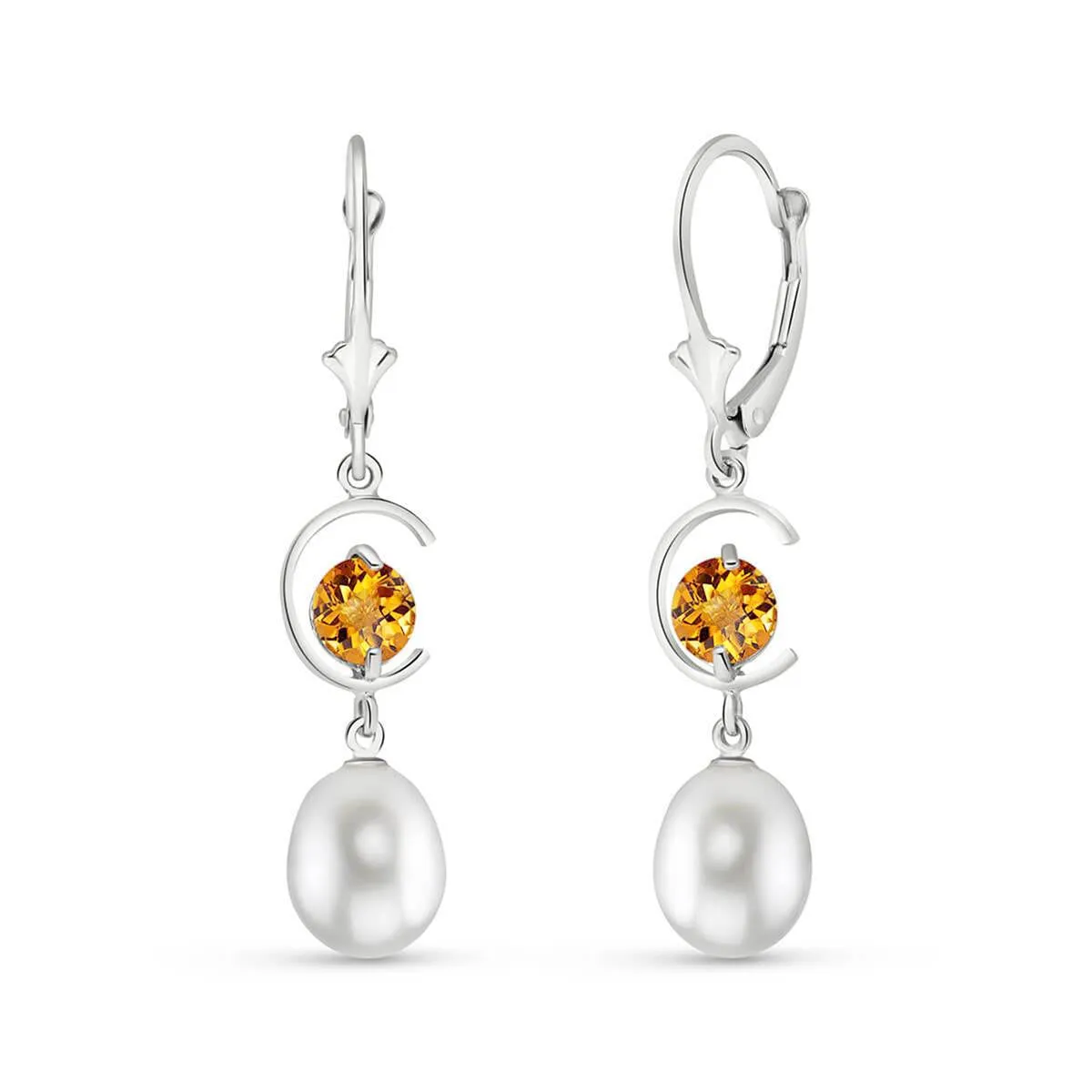 9 Carat 14K Solid White Gold Whatever Whenever Citrine Pearl Earrings