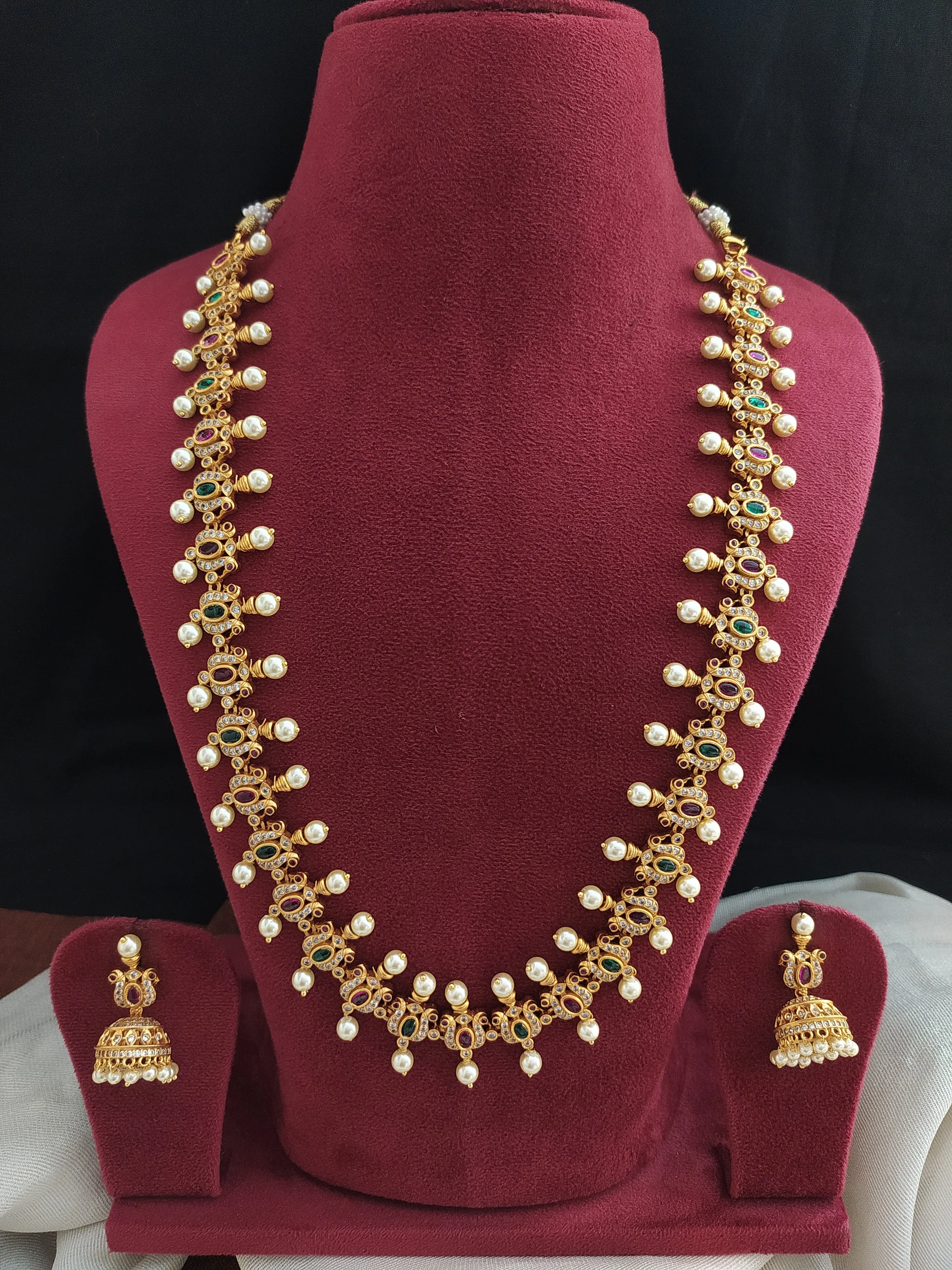 Amazing Gold-Plated Antique Simple Pearl Long Haram Set