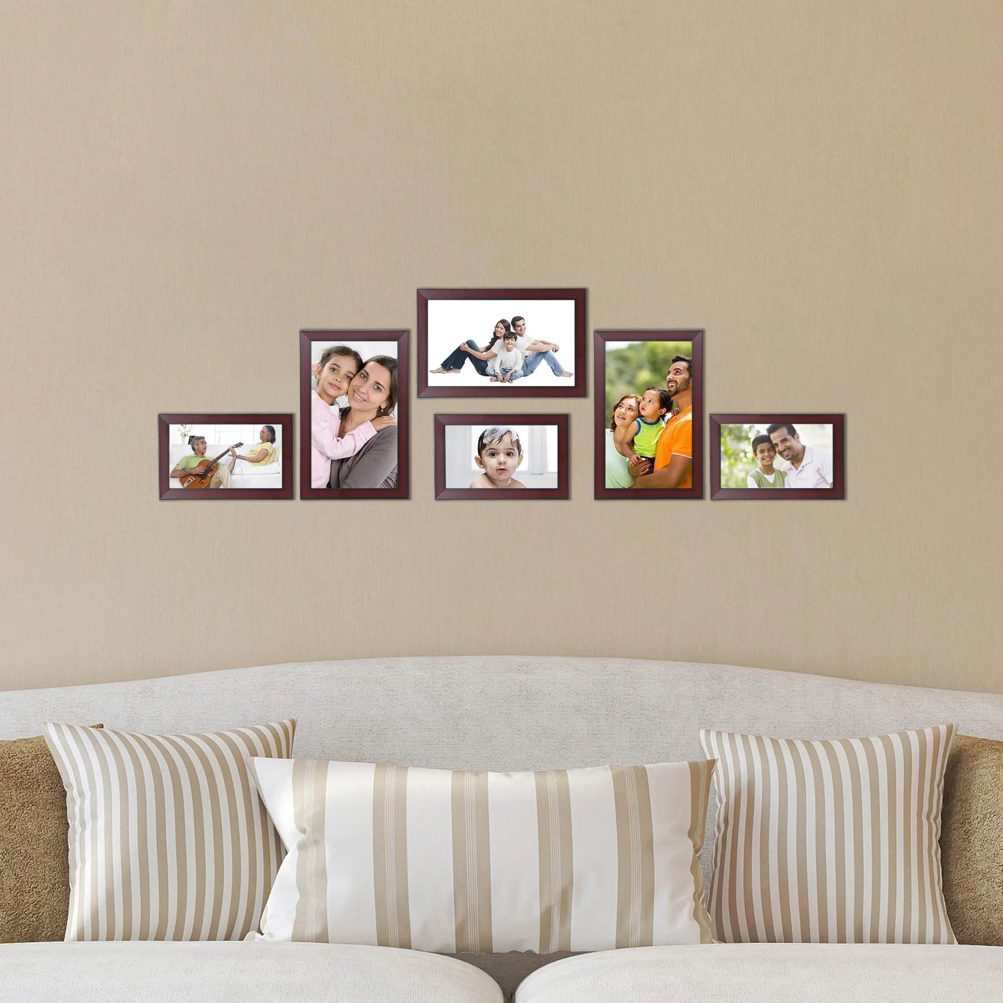 Amazon Brand - Solimo Collage Photo Frames, Set of 6, Wall Hanging (3 pcs - 4x6 inch, 3 pcs - 5x7 inch), Rosewood Color