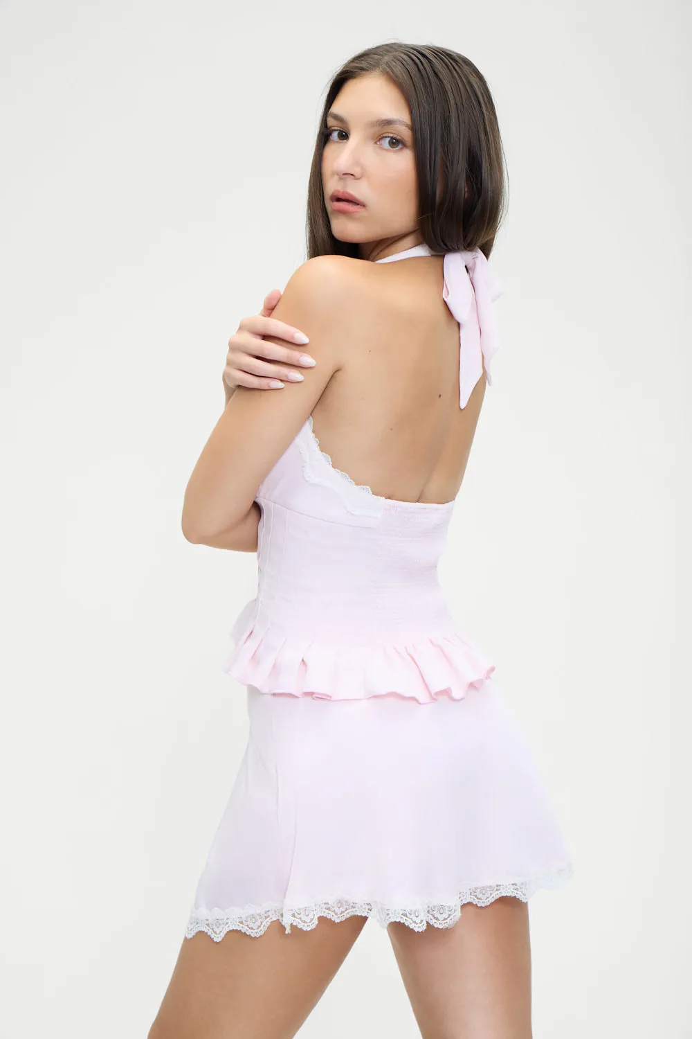 Angeline Satin Mini Skirt - Pink Porcelain