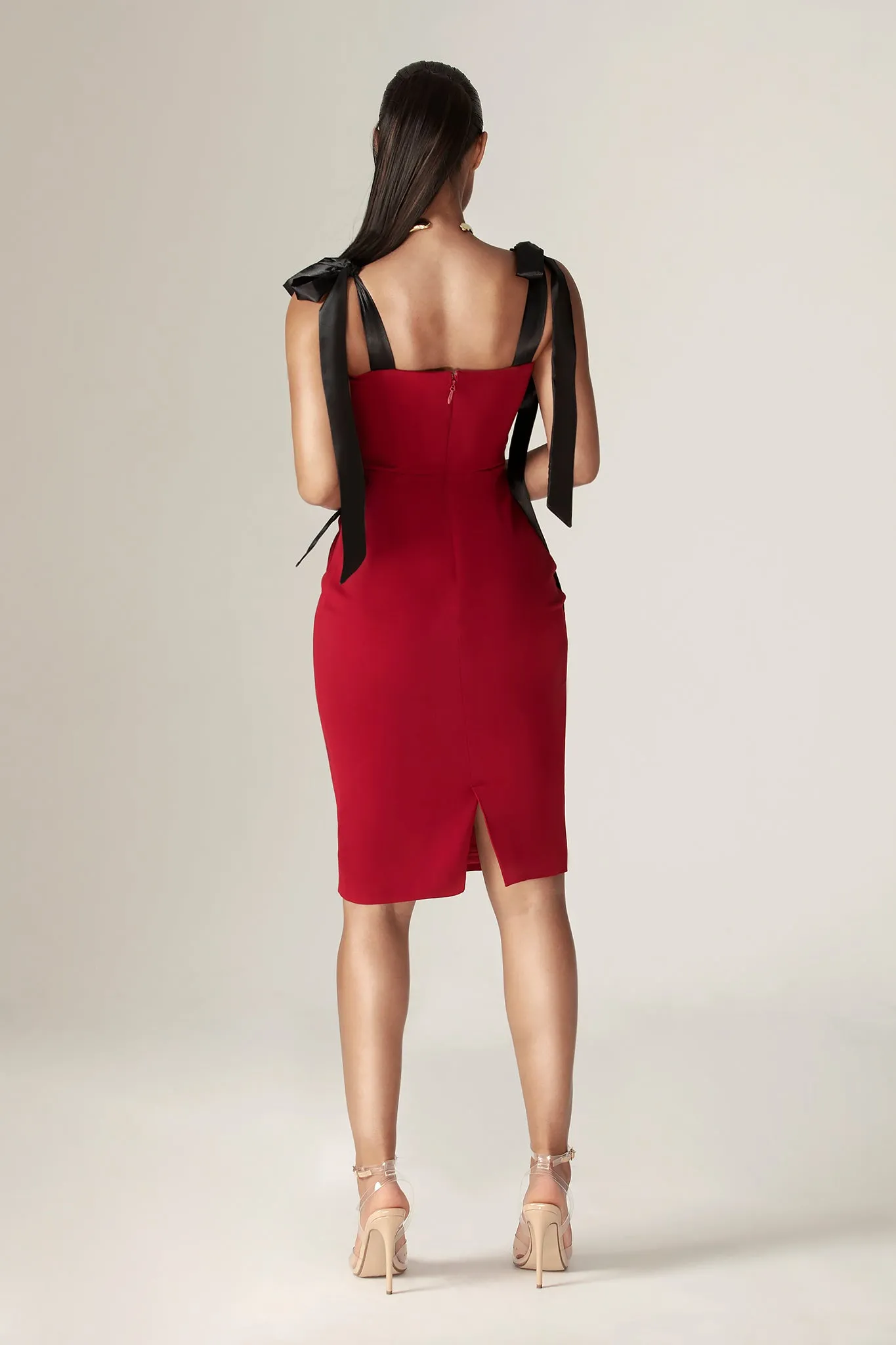 Arezu Bow Tie Strap Dress (Maroon)