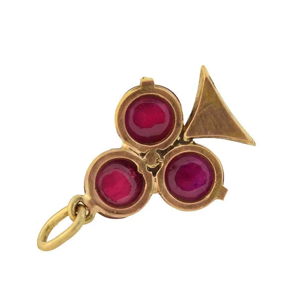 Art Nouveau Petite 15kt Burmese Ruby Pearl Trefoil Pendant