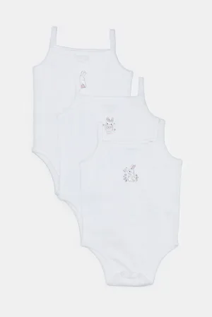 Babies White Printed Bodysuit Set (Pack Of 3)