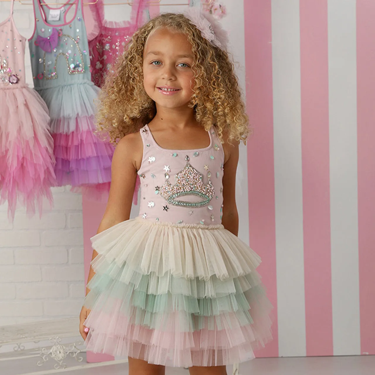 Baby Girls Blush Tiara Tulle Tiered Tutu Dress, 12M