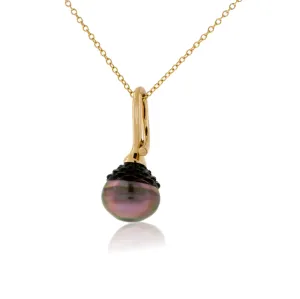 Black Carved Pearl Pendant w/Chain