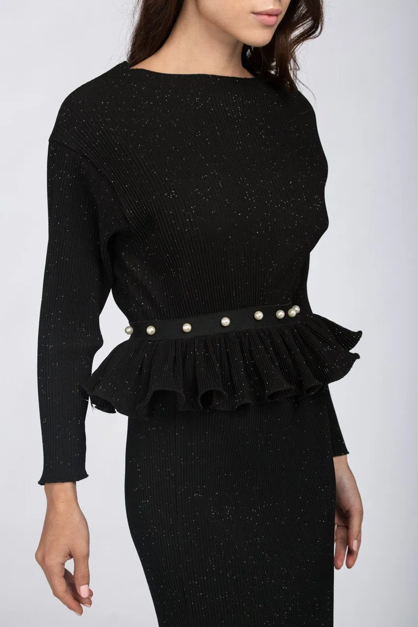 Black Galaxy Peplum Midi Dress