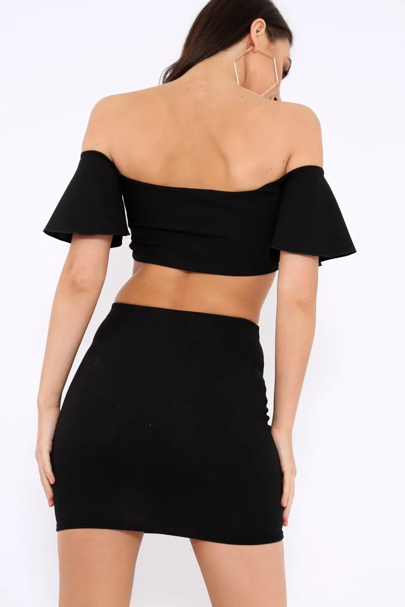 Black Lace Up Crop Top And Skirt Co-ord - Pixie