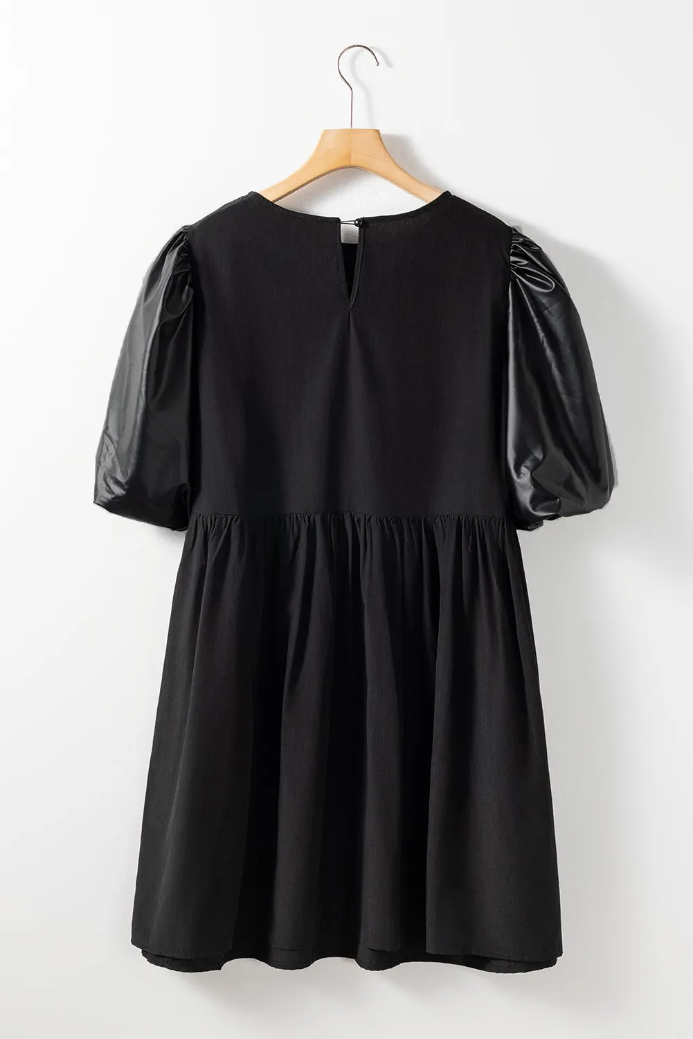 Black Plus Size Patchwork Half Puff Sleeve Swing Dress