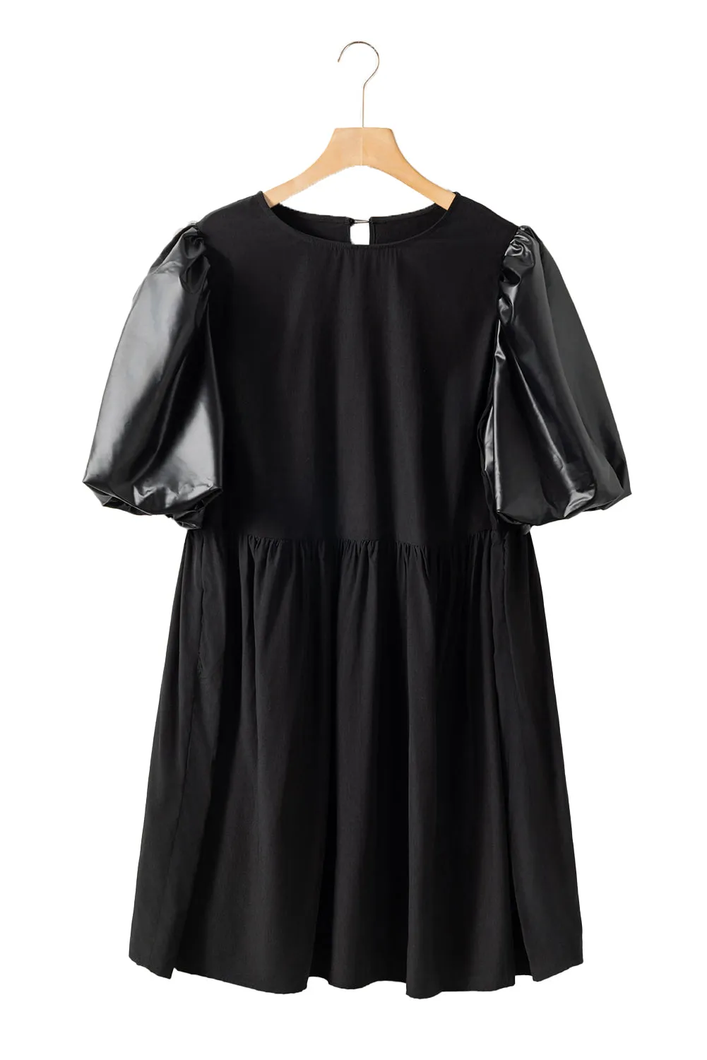 Black Plus Size Patchwork Half Puff Sleeve Swing Dress