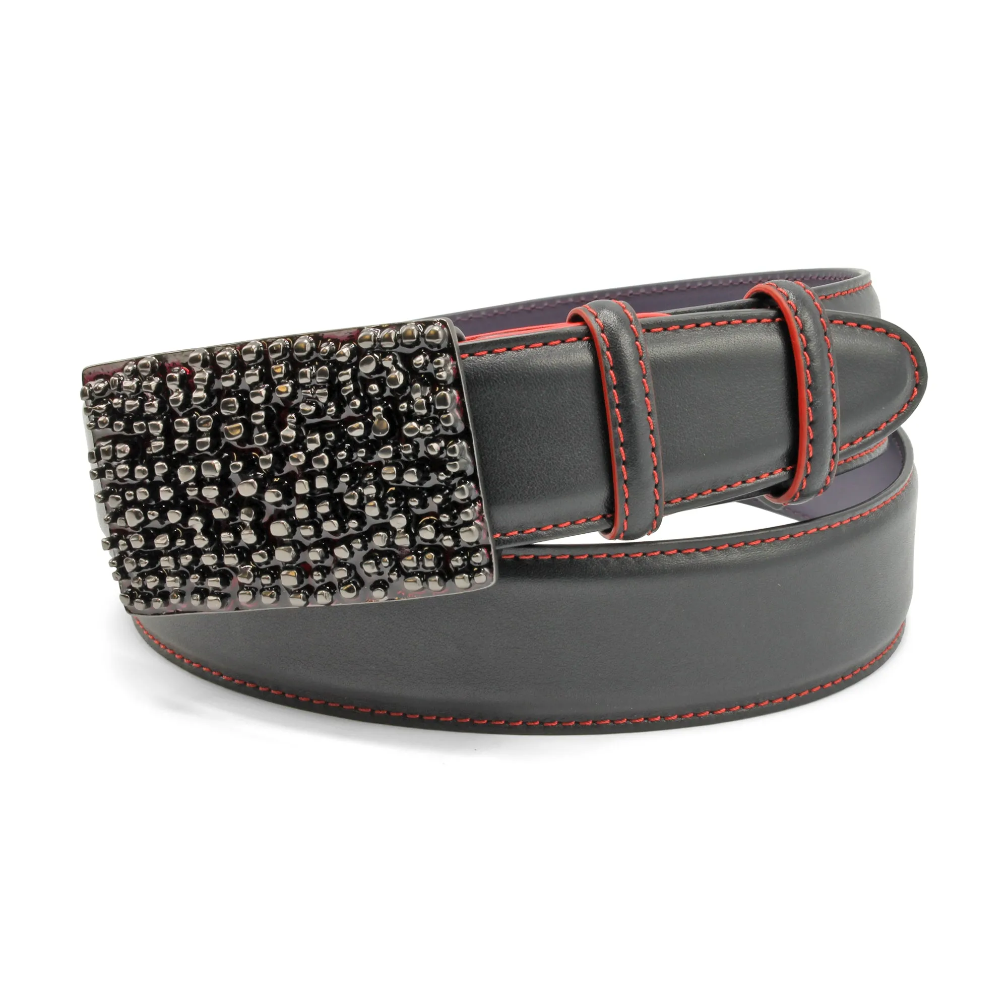 Black/Red Contrast Detail Chunky Enamel Belt