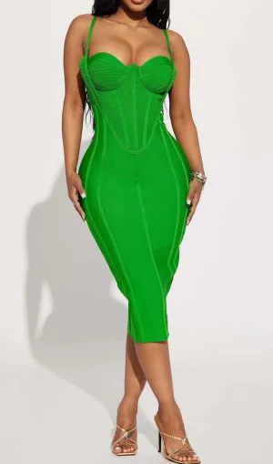 BODYCON BANDAGE MIDI DRESS IN GREEN