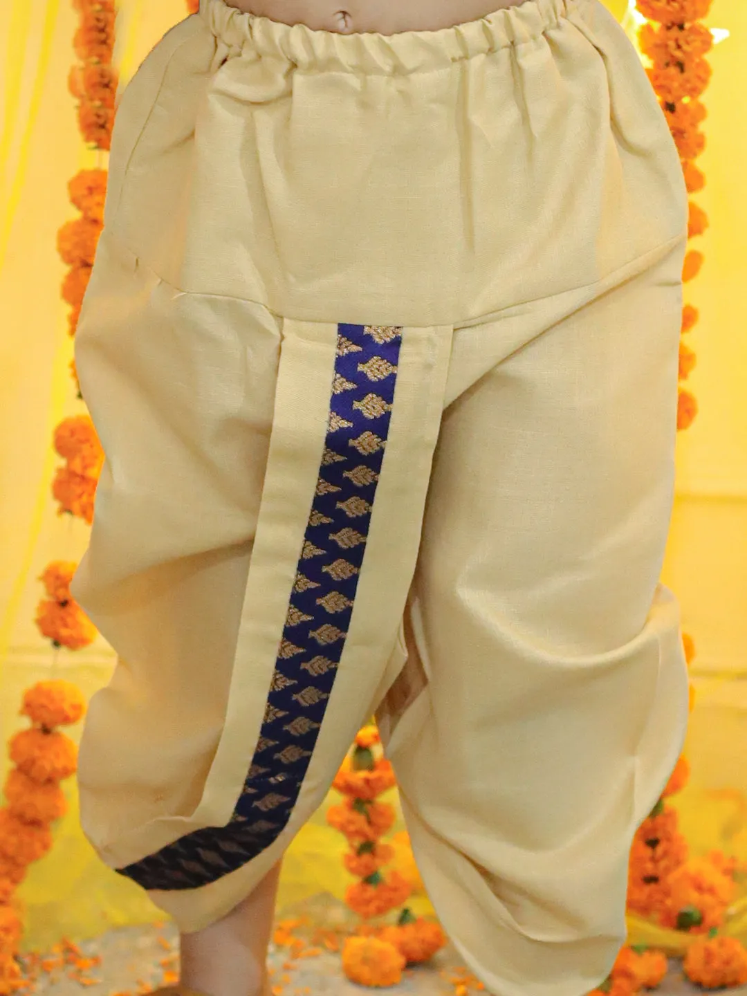 Boys Ethnic Festive Wear Jacquard Full Sleeve Sherwani with Dhoti - Blue