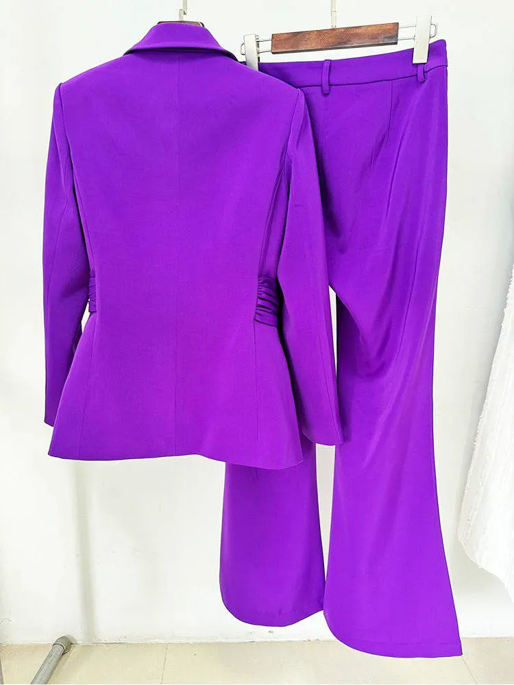 Callie Long Sleeve Pleated Top & Flared Pants Set