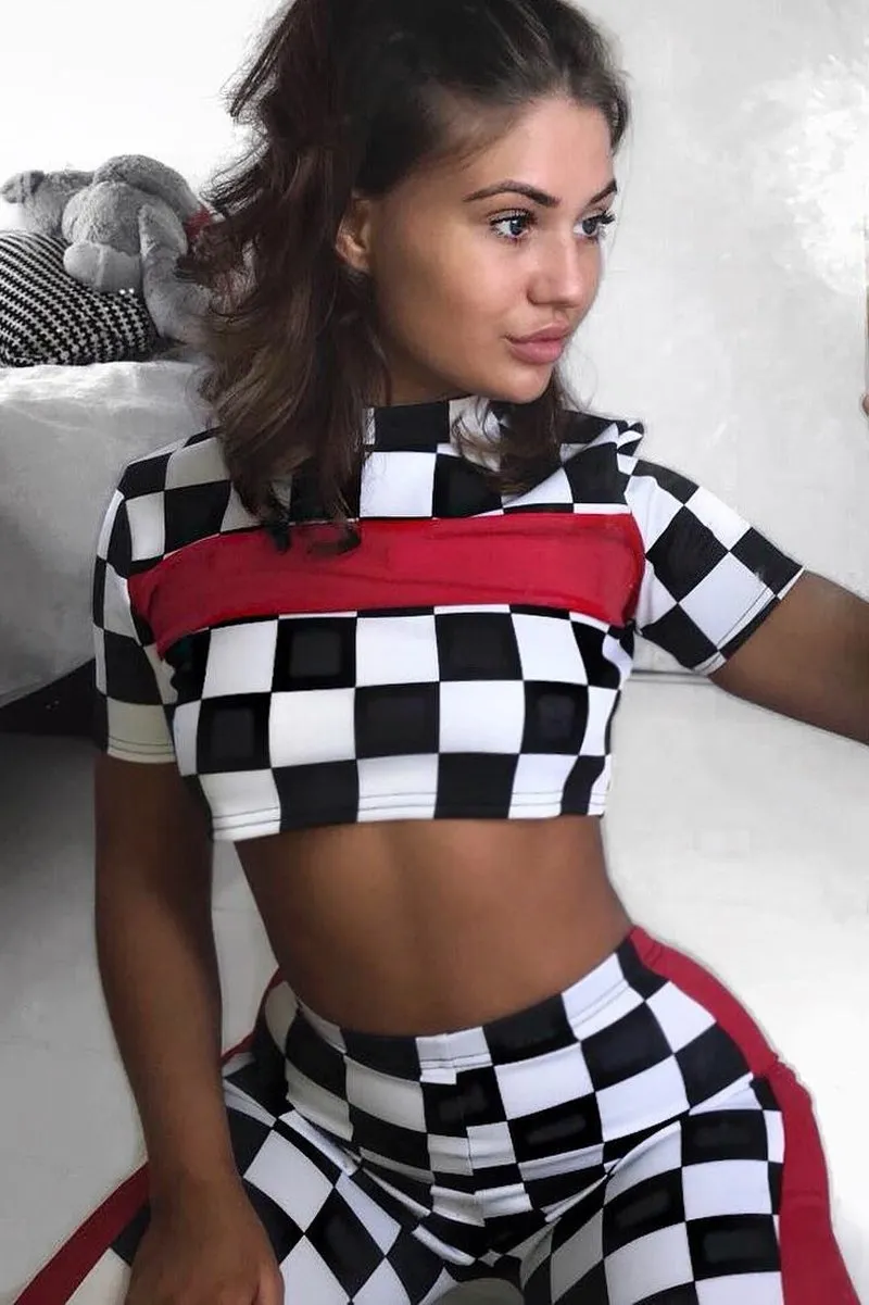 Checker Board and Red Contrast Stripe Co-ord - Tianie