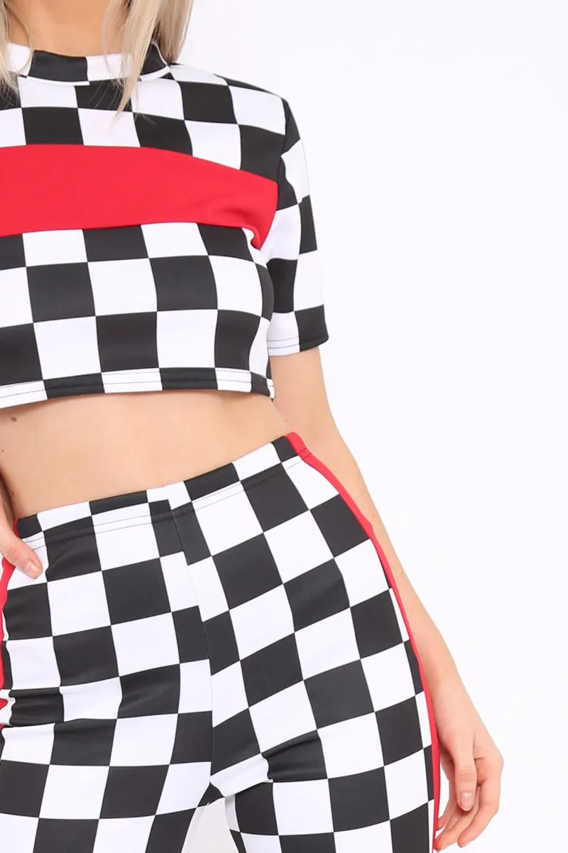 Checker Board and Red Contrast Stripe Co-ord - Tianie