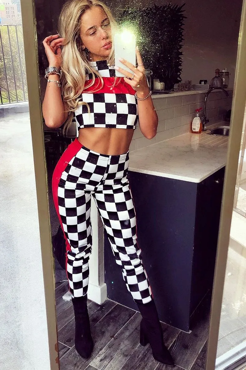 Checker Board and Red Contrast Stripe Co-ord - Tianie