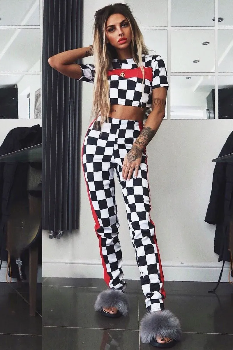 Checker Board and Red Contrast Stripe Co-ord - Tianie