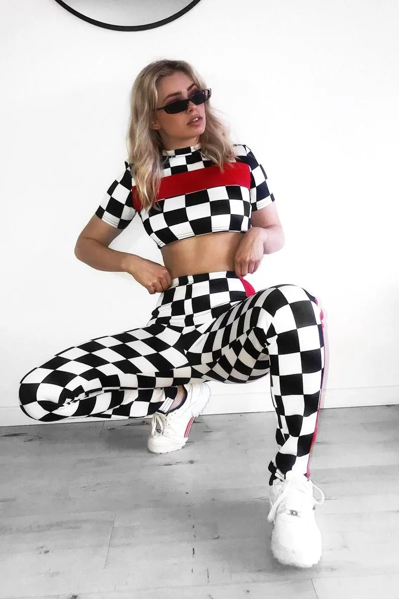 Checker Board and Red Contrast Stripe Co-ord - Tianie