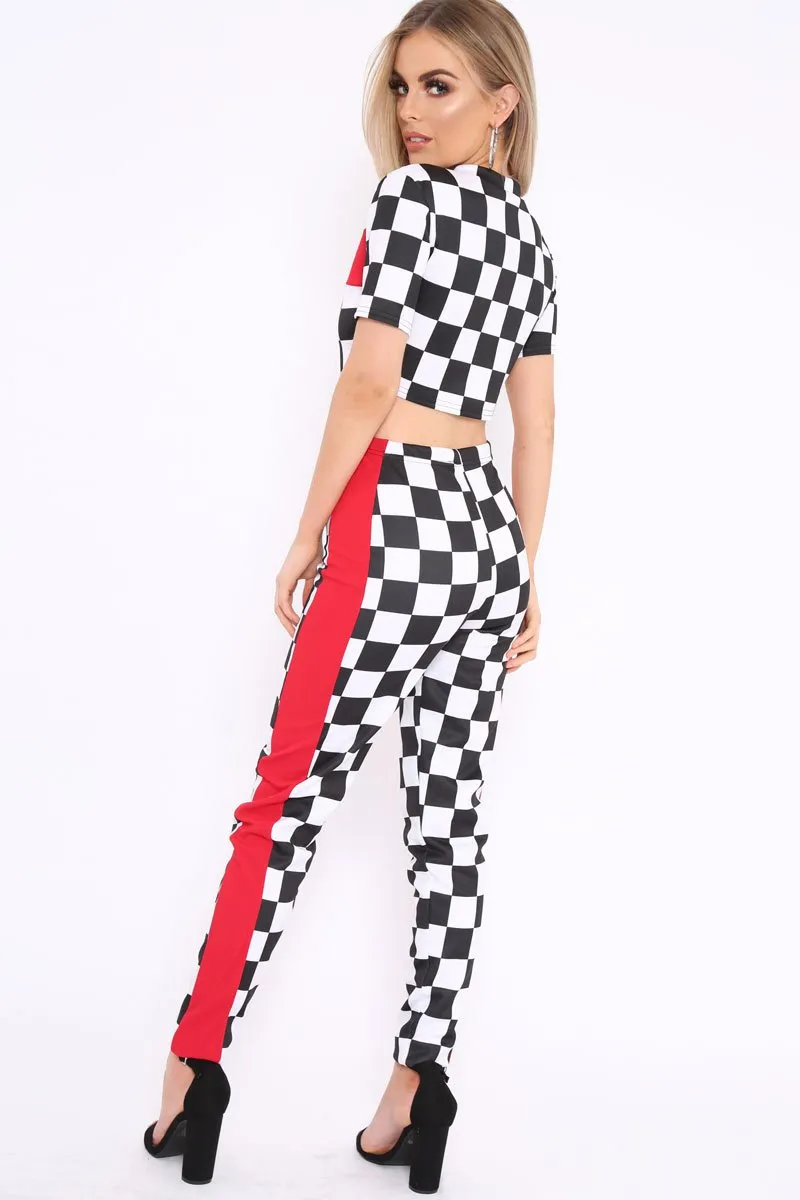 Checker Board and Red Contrast Stripe Co-ord - Tianie