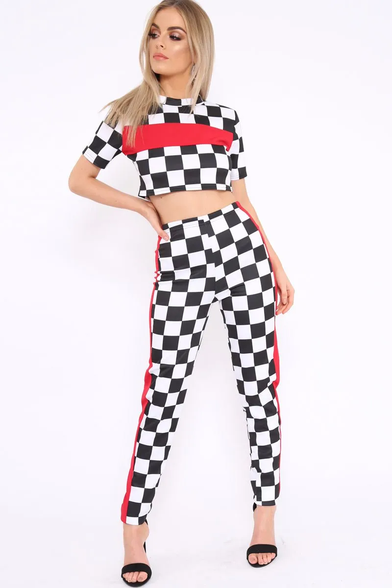 Checker Board and Red Contrast Stripe Co-ord - Tianie