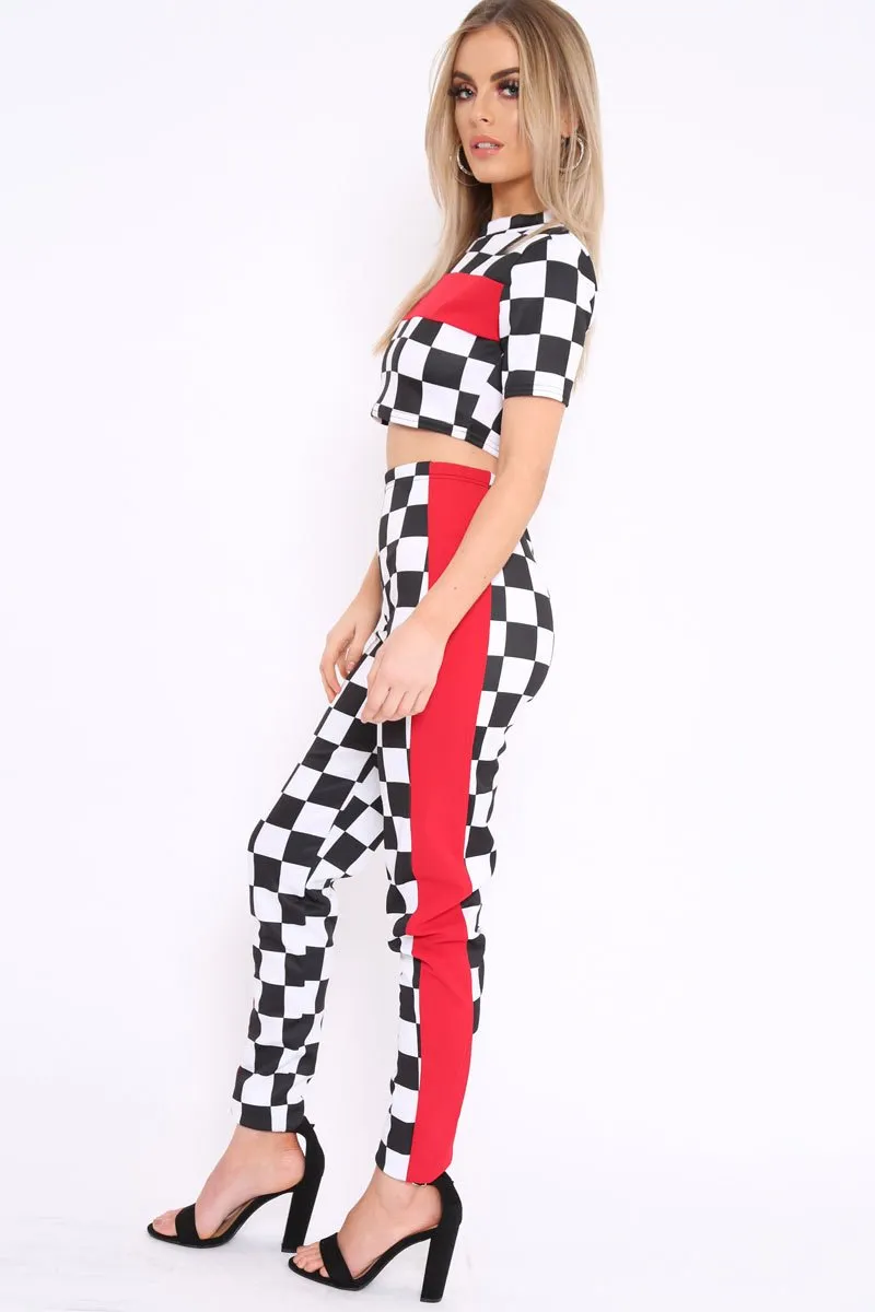 Checker Board and Red Contrast Stripe Co-ord - Tianie