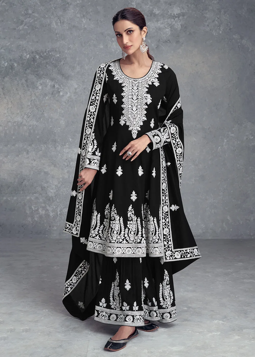 Chinnon Embroidered Black Festive Wear Palazzo Dress