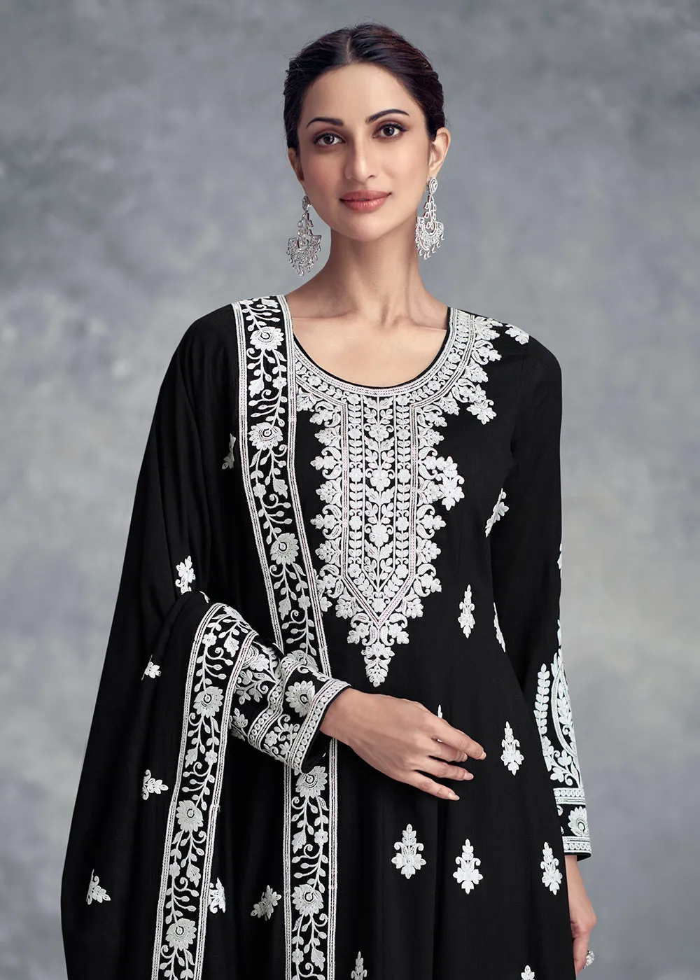 Chinnon Embroidered Black Festive Wear Palazzo Dress