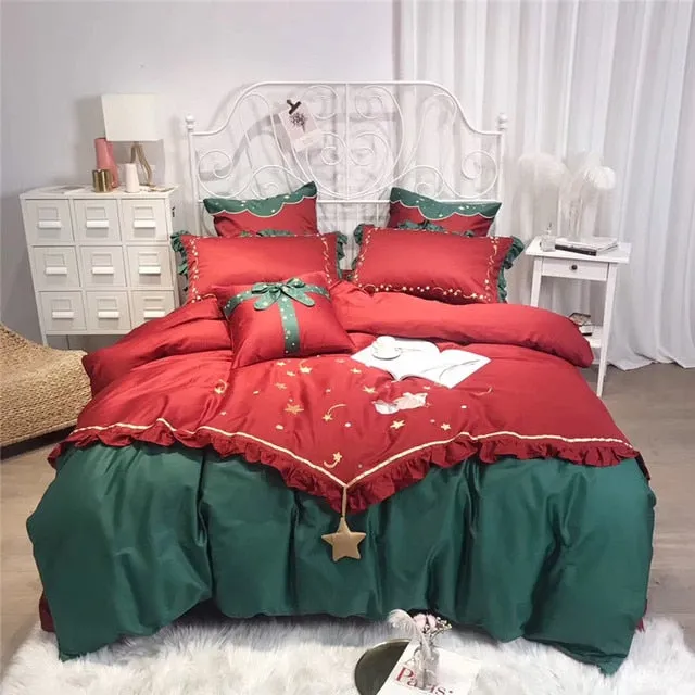 Christmas Luxury Bedding Sets Egyptian Cotton Embroidery Duvet Cover Set