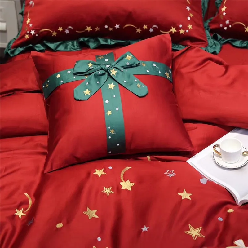 Christmas Luxury Bedding Sets Egyptian Cotton Embroidery Duvet Cover Set