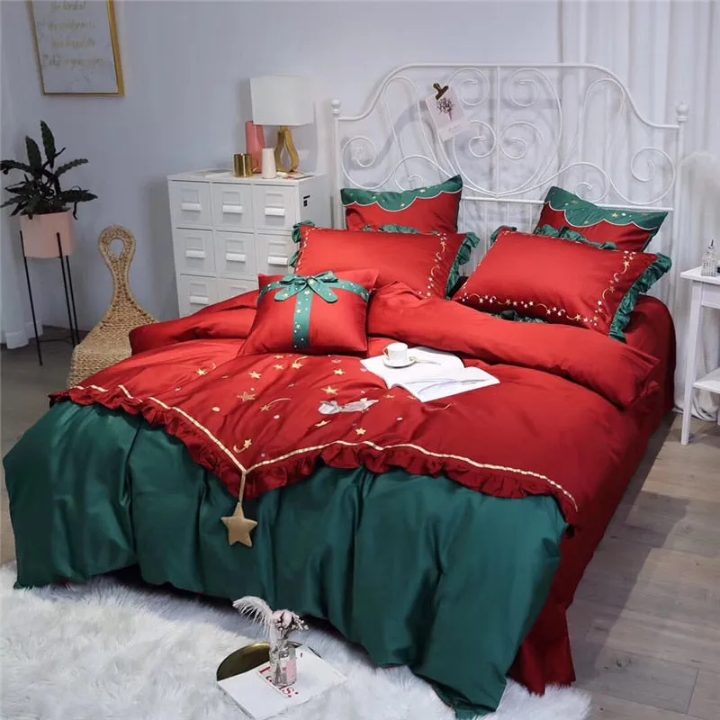 Christmas Luxury Bedding Sets Egyptian Cotton Embroidery Duvet Cover Set