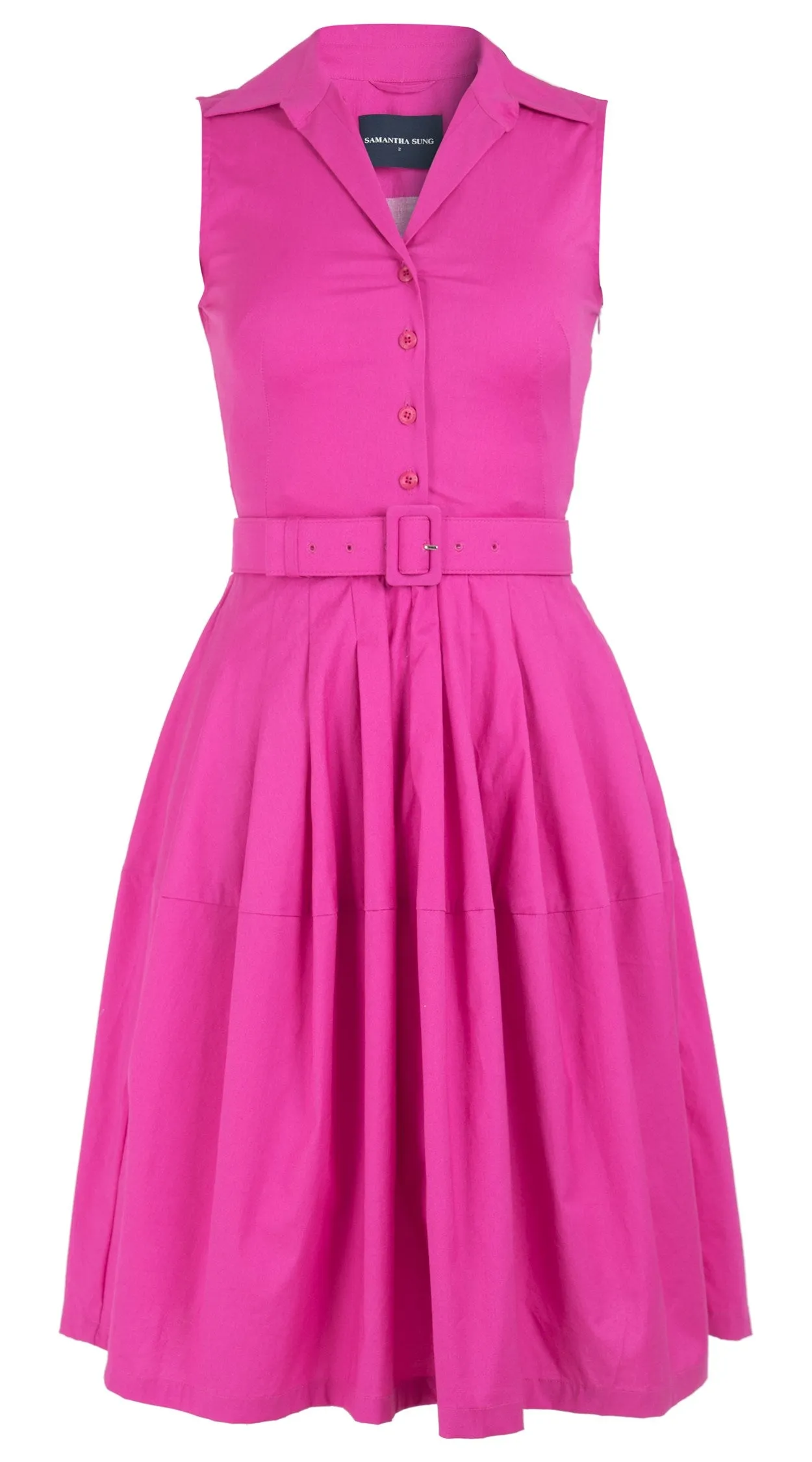 Claire Dress Shirt Collar Sleeveless Cotton Stretch_Solid_Hot Pink