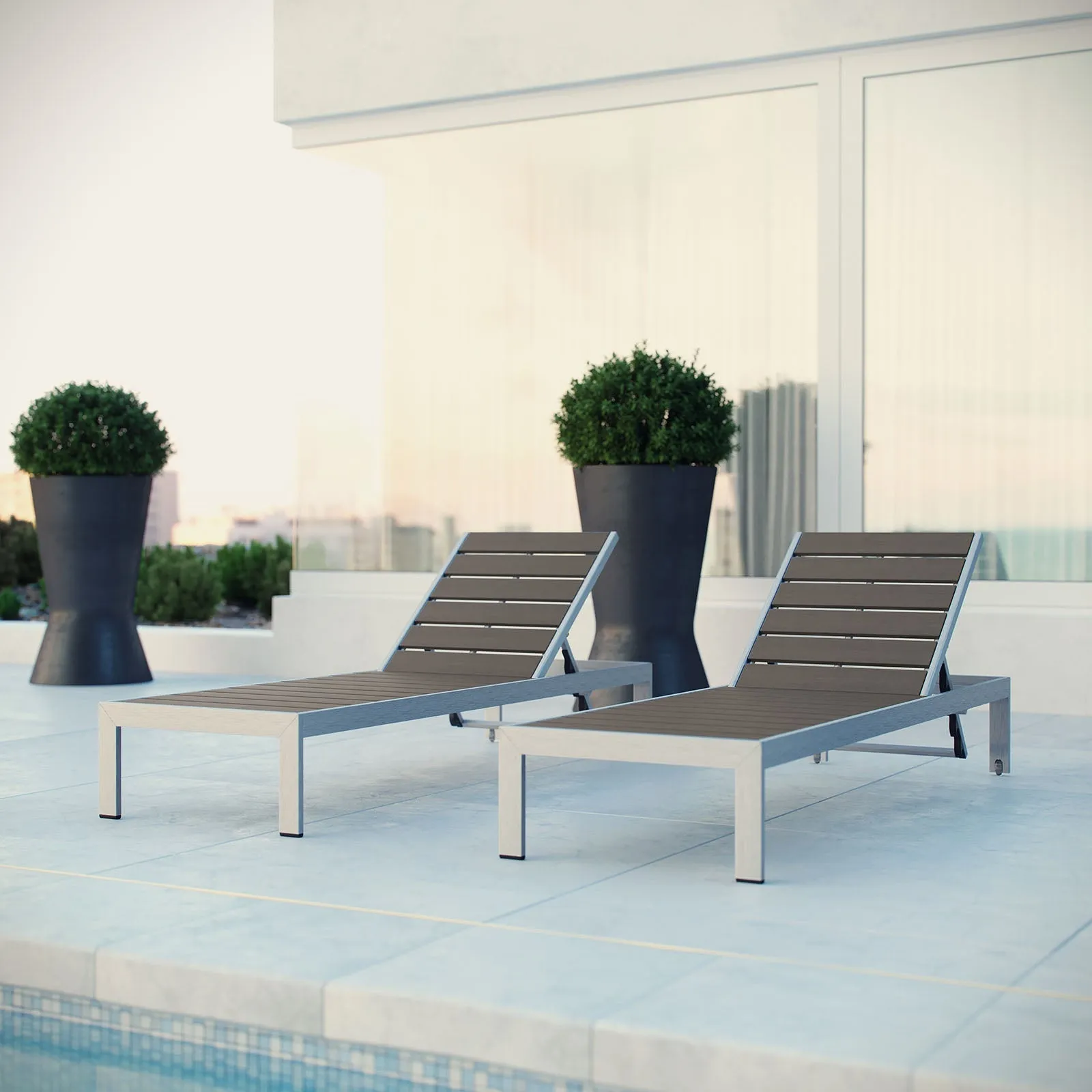 Coast Outdoor Patio Aluminum Wood Chaise Set of 2