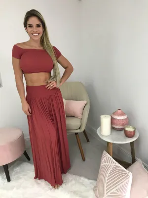 Coral Off Shoulder Two Piece Set