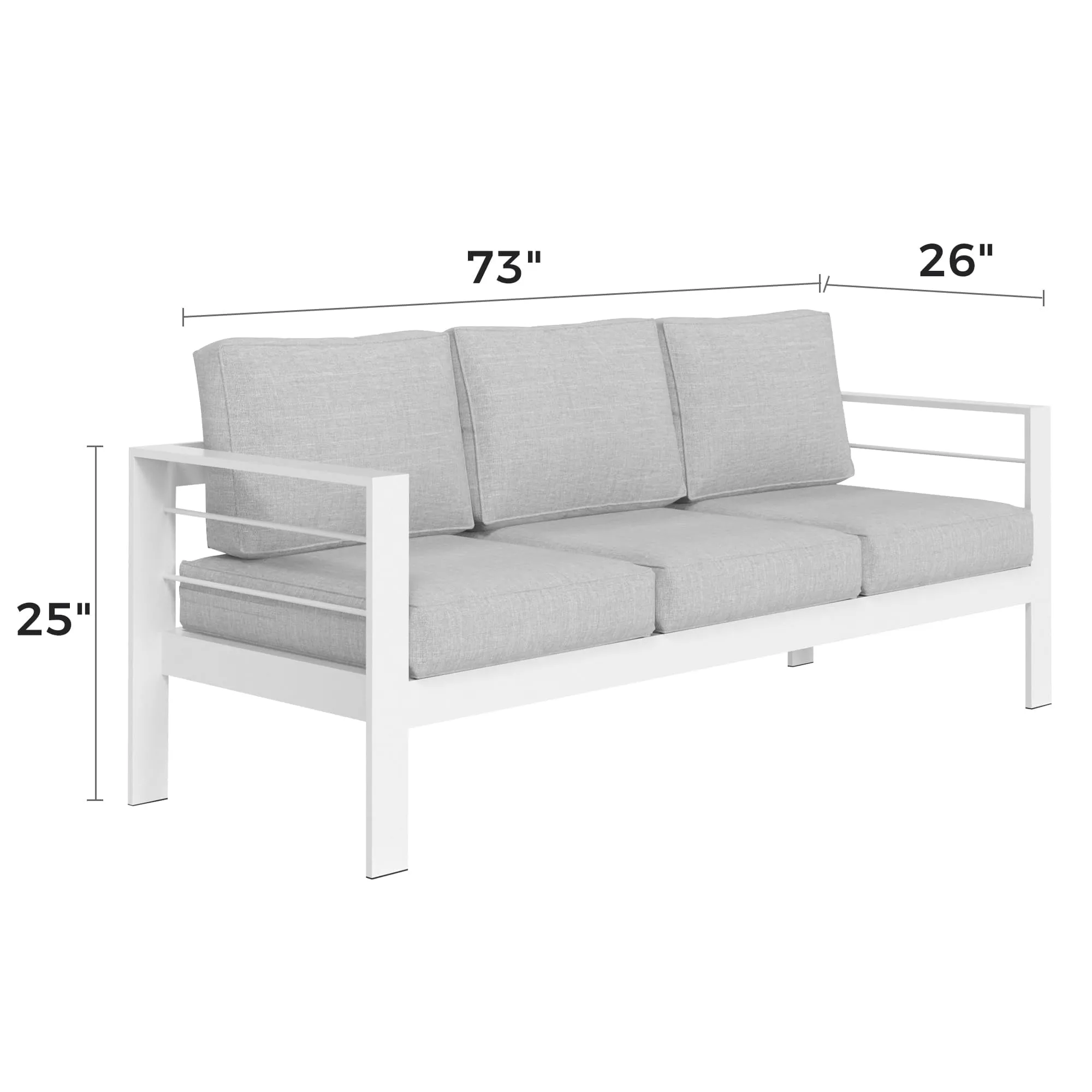 CozyHom 3-Seat Outdoor Patio Aluminum Sofa Furniture Sets Metal Patio Couch With Cushions, Outdoor Accent Chair Patio Long Decorative Sofa/Chairs, White